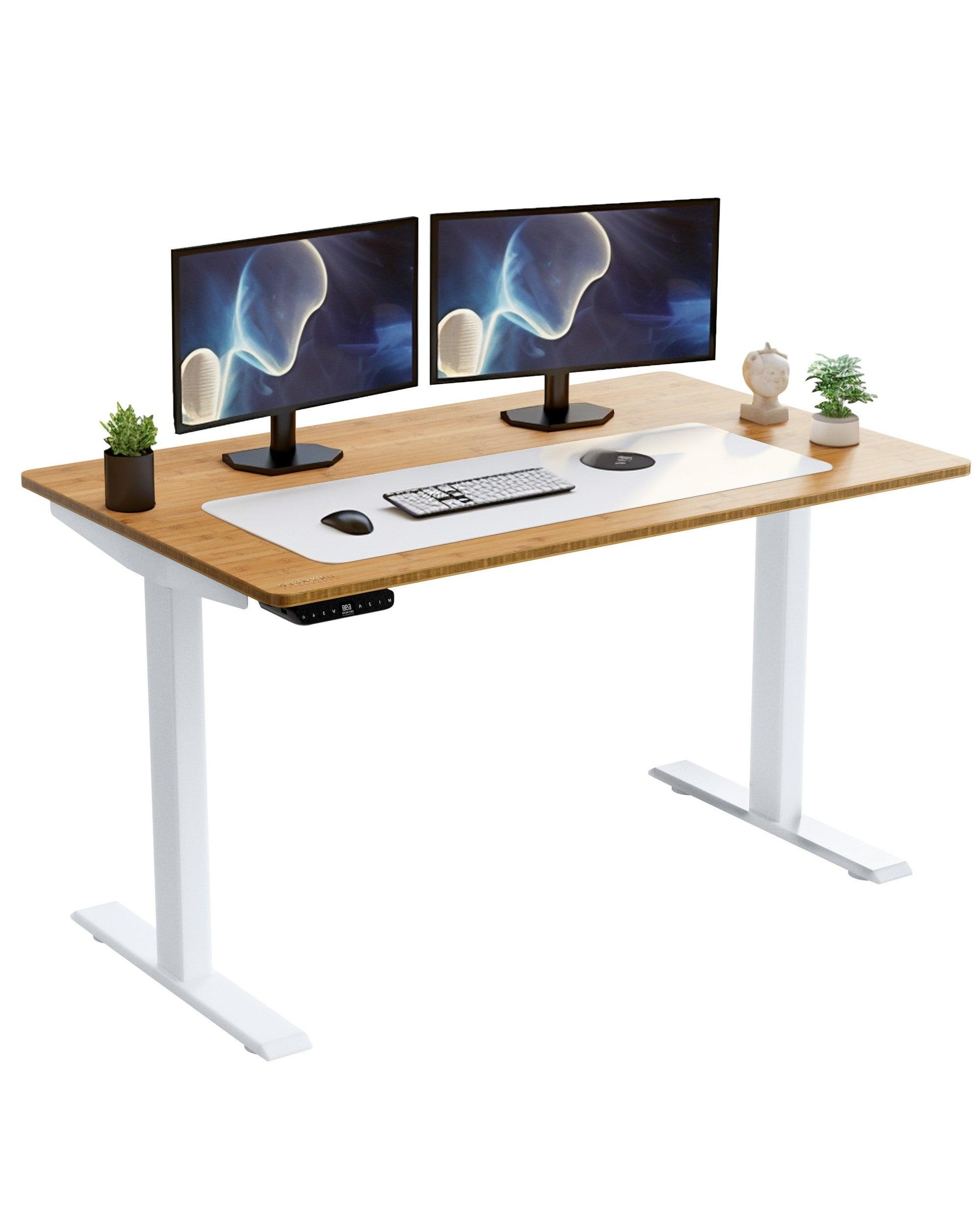 White and Natural Bamboo 52" Dual Motor Electric Office Adjustable Computer Desk - FurniFindUSA