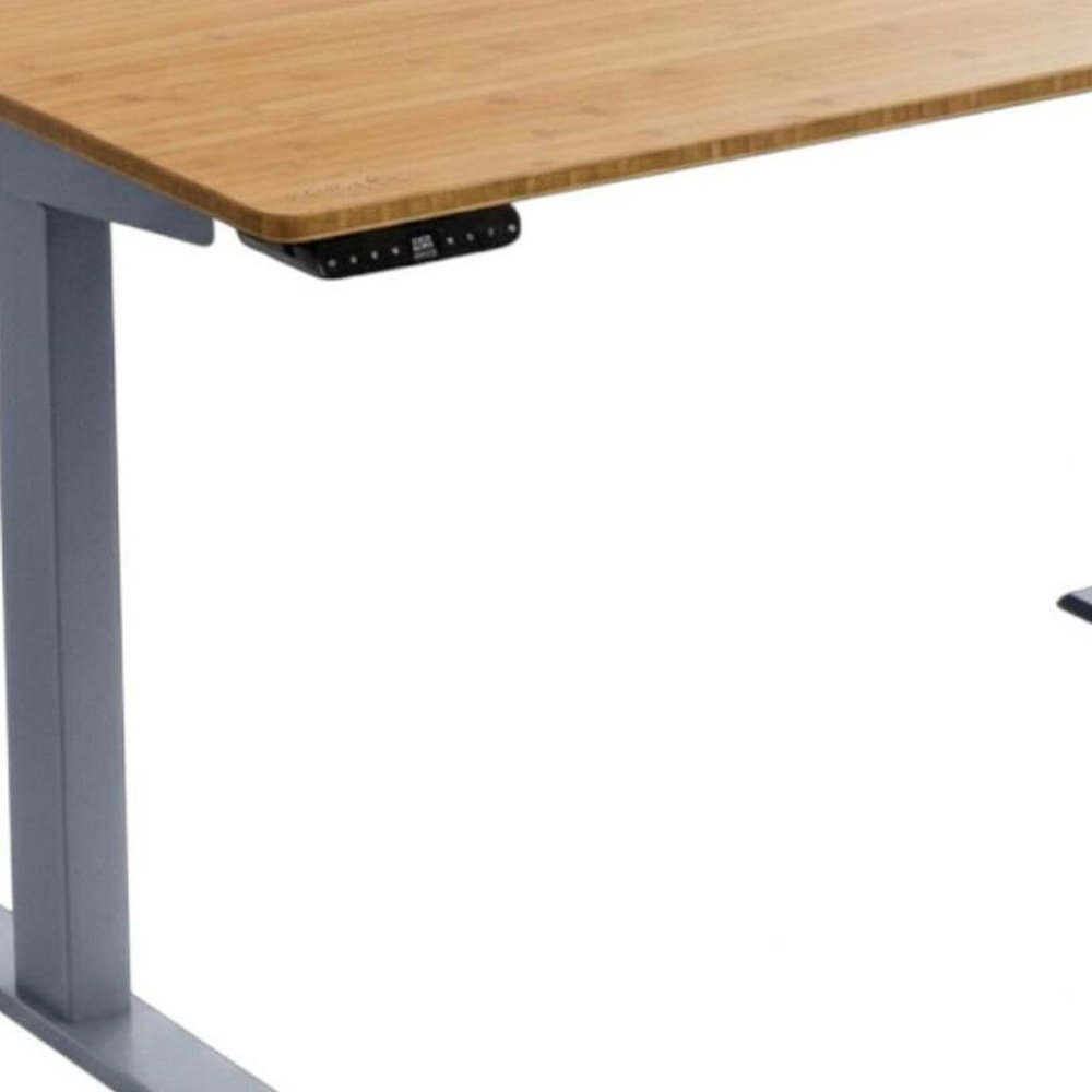 60" Adjustable Brown and Gray Stainless Steel Computer Desk HomeRoots