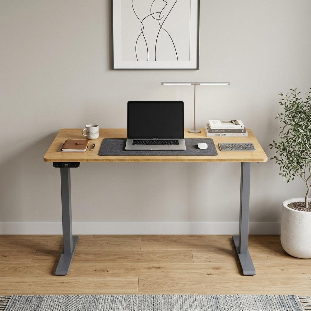 60" Adjustable Brown and Gray Stainless Steel Computer Desk HomeRoots