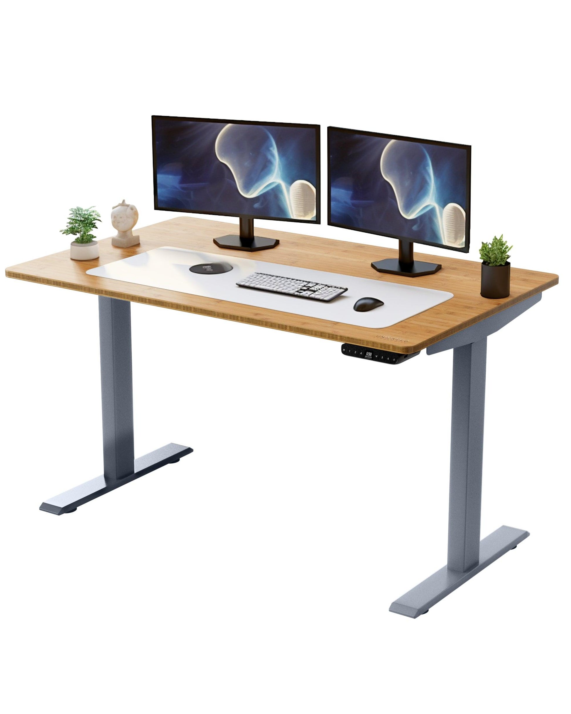 Gray and Natural Bamboo 52" Dual Motor Electric Office Adjustable Computer Desk - FurniFindUSA