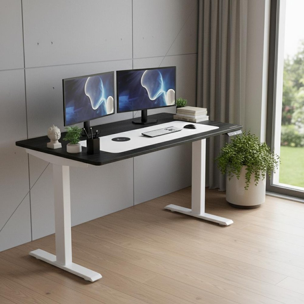 Adjustable Black and White Wood and Stainless Steel Rolling Computer Desk HomeRoots
