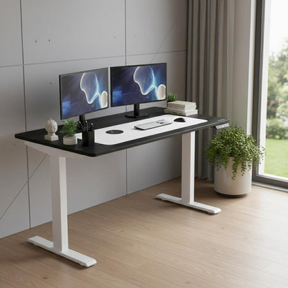 Adjustable Black and White Wood and Stainless Steel Rolling Computer Desk HomeRoots