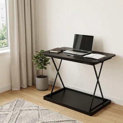 28" Adjustable Black Stainless Steel Standing Desk Converter HomeRoots