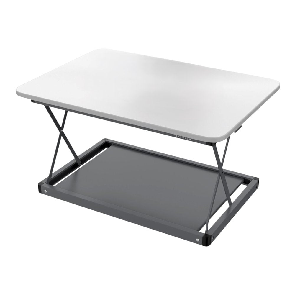 28" Adjustable White and Silver Stainless Steel Standing Desk Converter HomeRoots
