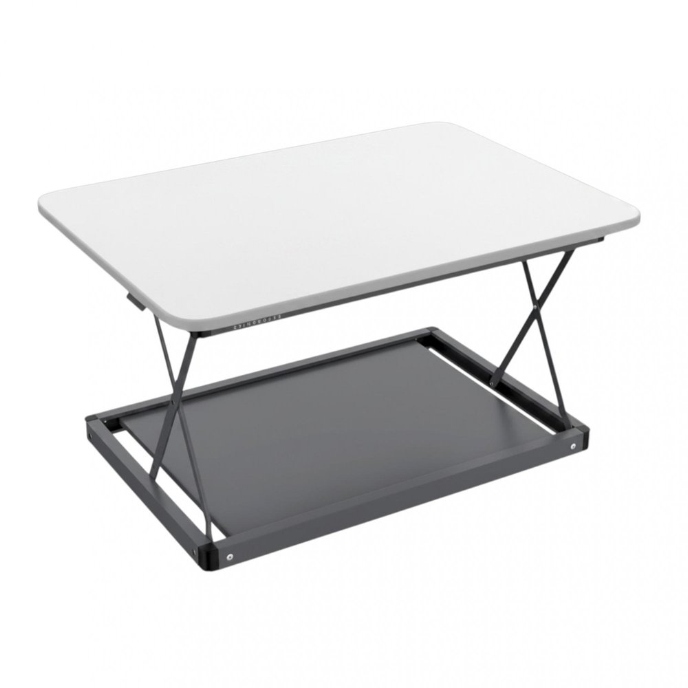 28" Adjustable White and Silver Stainless Steel Standing Desk Converter HomeRoots