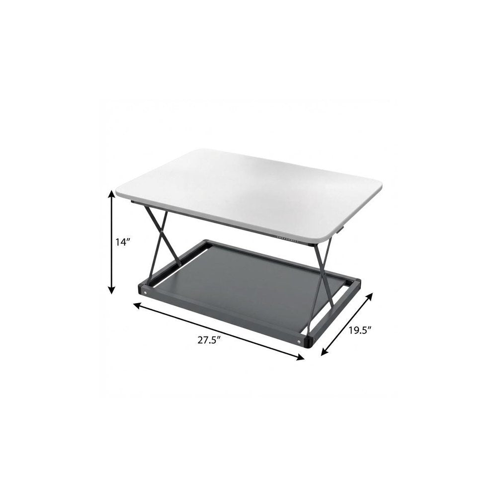 28" Adjustable White and Silver Stainless Steel Standing Desk Converter HomeRoots