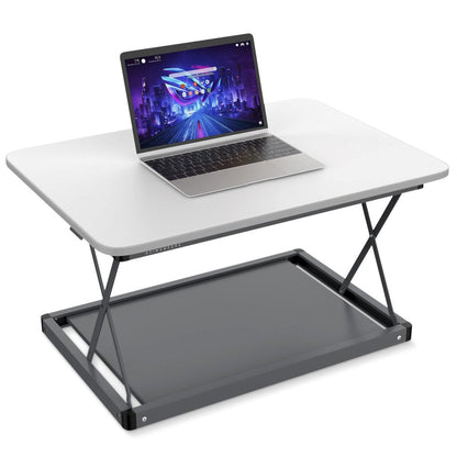 28" Adjustable White and Silver Stainless Steel Standing Desk Converter HomeRoots