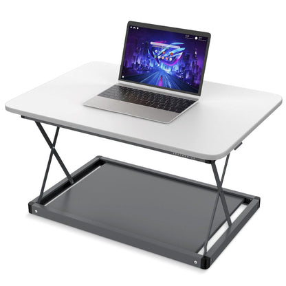 28" Adjustable White and Silver Stainless Steel Standing Desk Converter HomeRoots