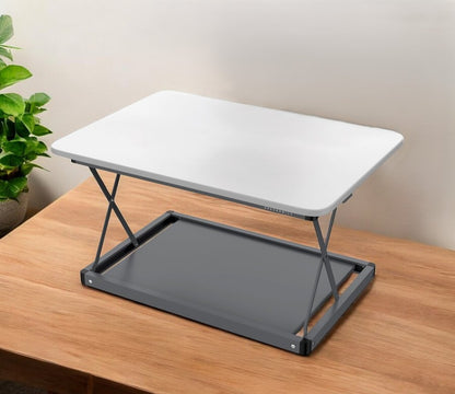 28" Adjustable White and Silver Stainless Steel Standing Desk Converter HomeRoots