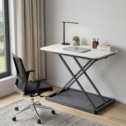 28" Adjustable White and Silver Stainless Steel Standing Desk Converter HomeRoots