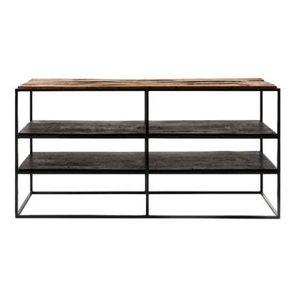 44" Modern Rustic Wood and Black Metal Open TV Stand