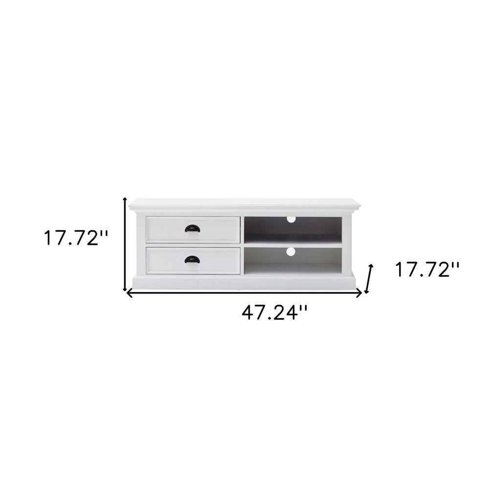 47" White Solid Wood Drawers and Open Shelving Entertainment Center HomeRoots
