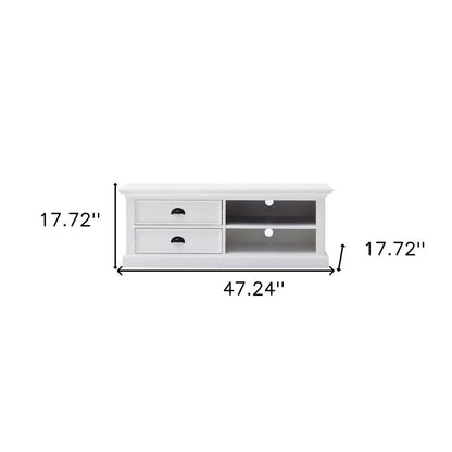 47" White Solid Wood Drawers and Open Shelving Entertainment Center HomeRoots