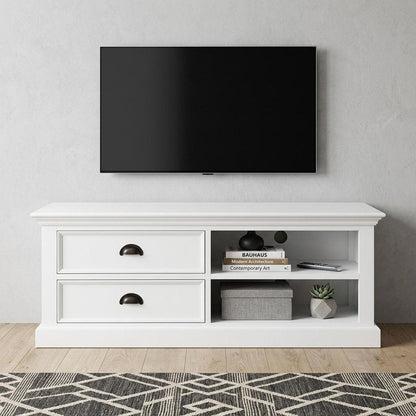 47" White Solid Wood Drawers and Open Shelving Entertainment Center HomeRoots
