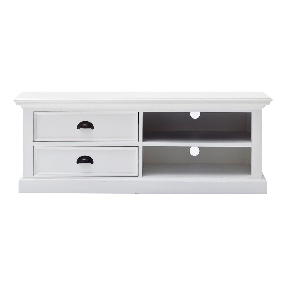 47" White Solid Wood Drawers and Open Shelving Entertainment Center HomeRoots