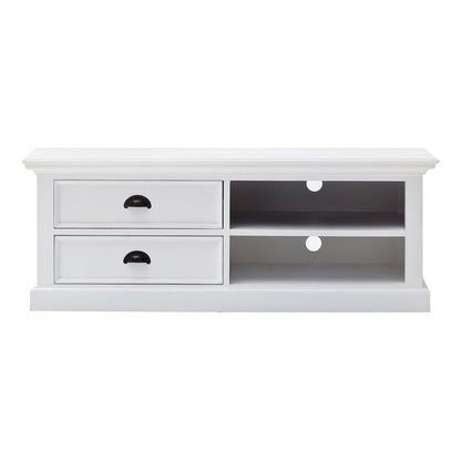 47" White Solid Wood Drawers and Open Shelving Entertainment Center HomeRoots