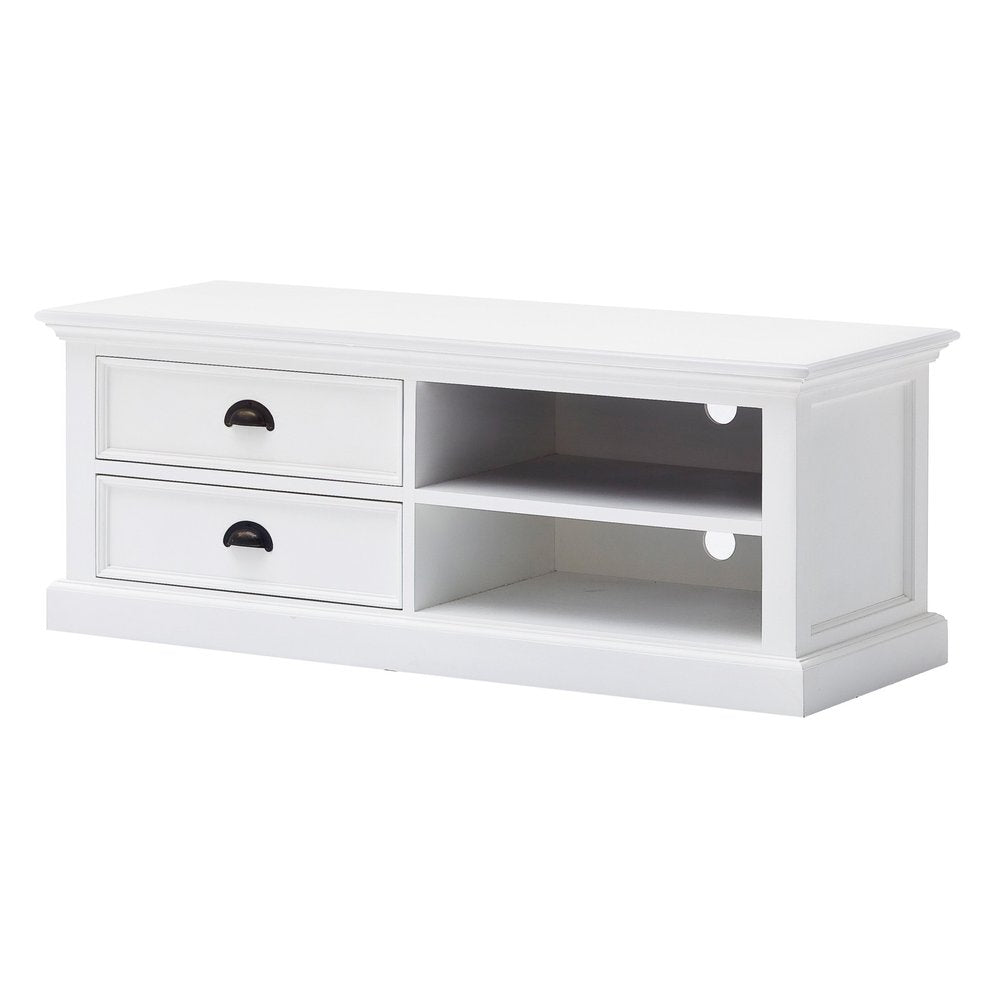 47" White Solid Wood Drawers and Open Shelving Entertainment Center HomeRoots
