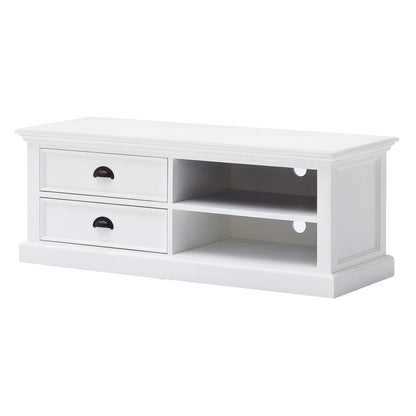 47" White Solid Wood Drawers and Open Shelving Entertainment Center HomeRoots