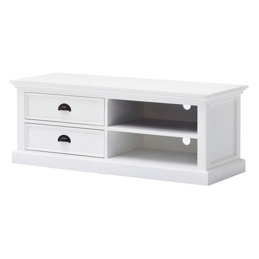47" White Solid Wood Drawers and Open Shelving Entertainment Center HomeRoots