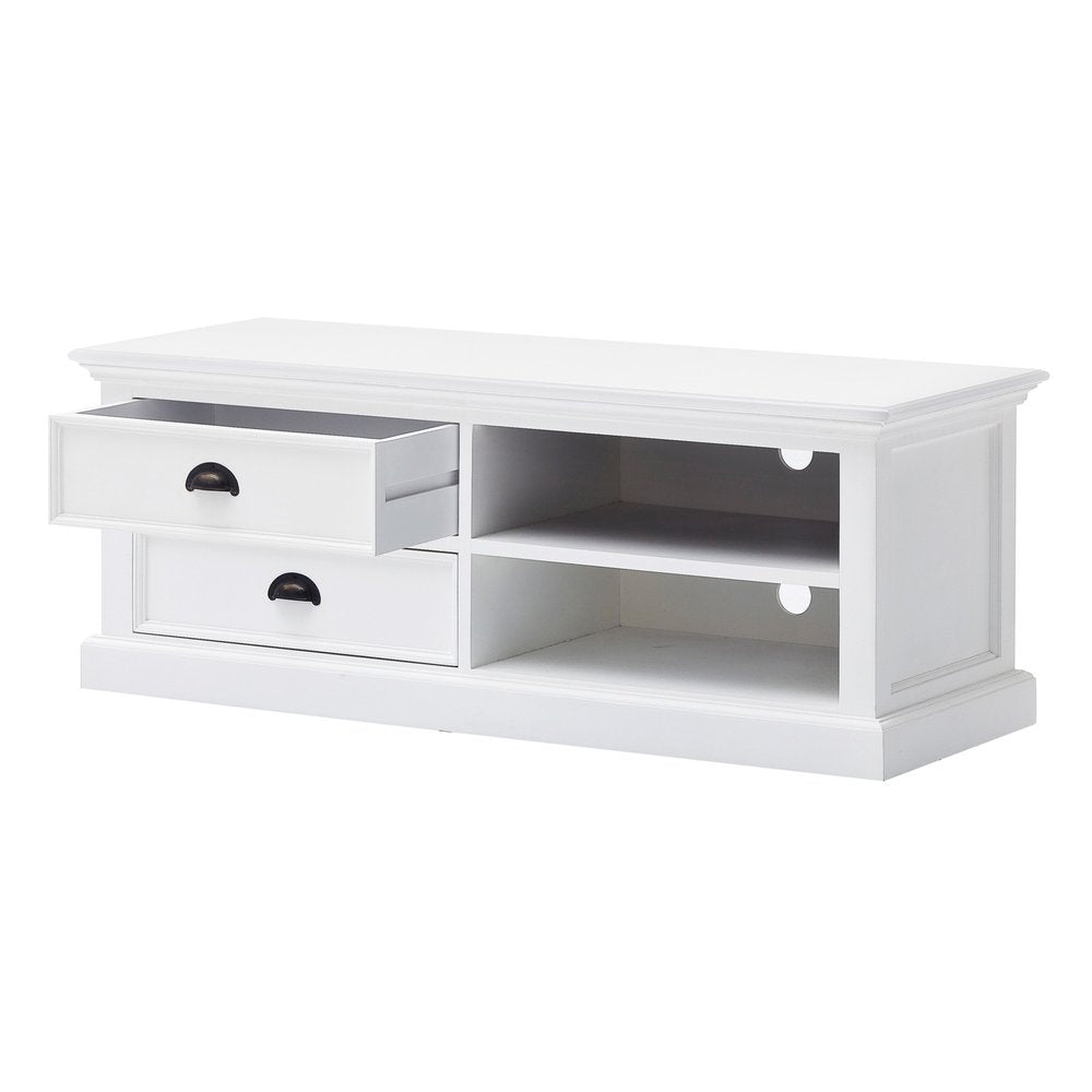 47" White Solid Wood Drawers and Open Shelving Entertainment Center HomeRoots