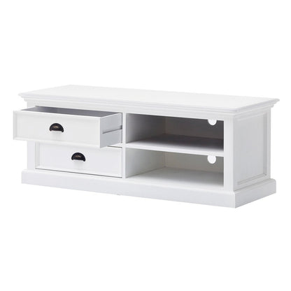 47" White Solid Wood Drawers and Open Shelving Entertainment Center HomeRoots