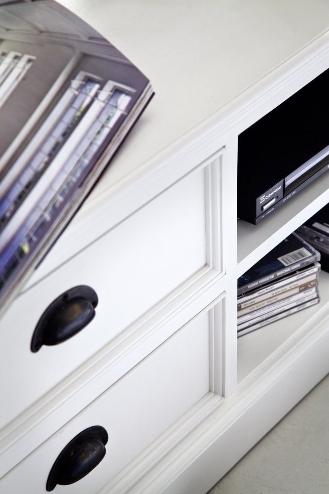 47" White Solid Wood Drawers and Open Shelving Entertainment Center HomeRoots