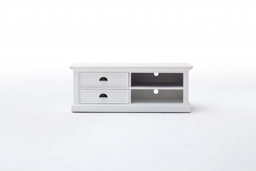 47" White Solid Wood Drawers and Open Shelving Entertainment Center HomeRoots