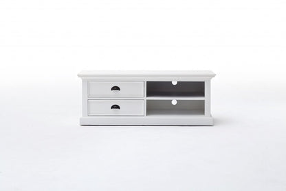 47" White Solid Wood Drawers and Open Shelving Entertainment Center HomeRoots