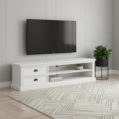 71" Classic White Entertainment Unit with Two Drawers HomeRoots