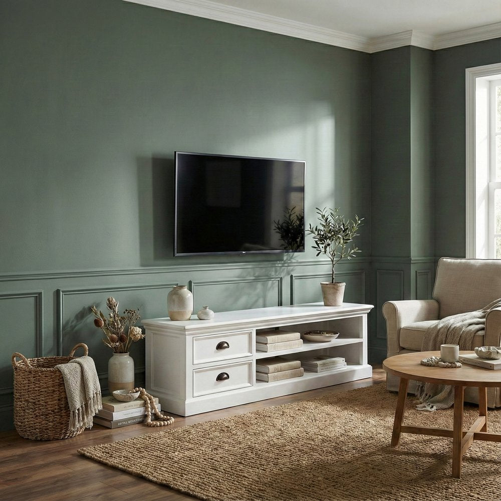 71" Classic White Entertainment Unit with Two Drawers HomeRoots