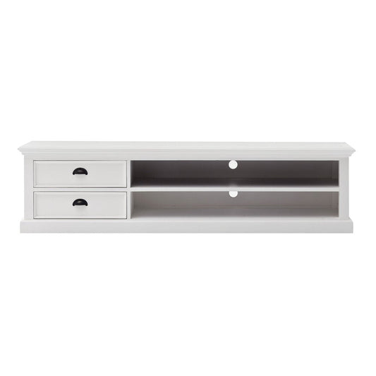 71" Classic White Entertainment Unit with Two Drawers HomeRoots