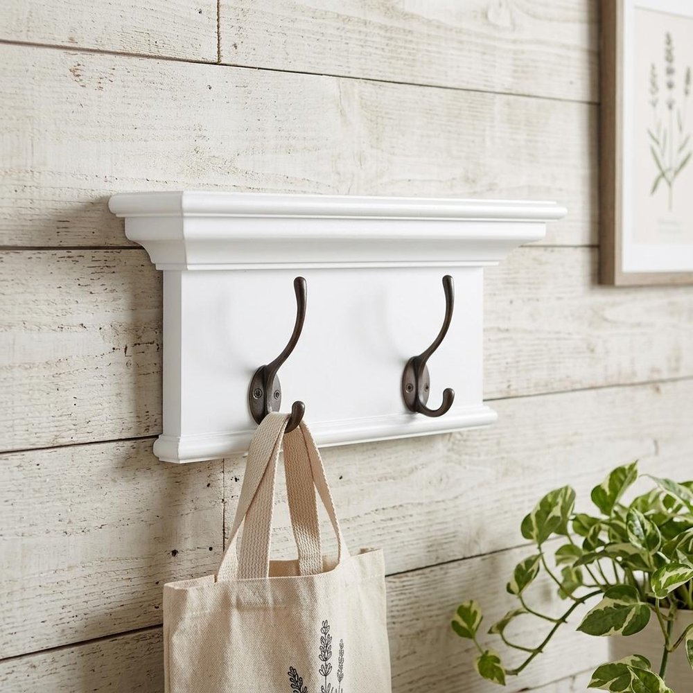 Classic White Two Hook Hanging Coat Rack — view 10