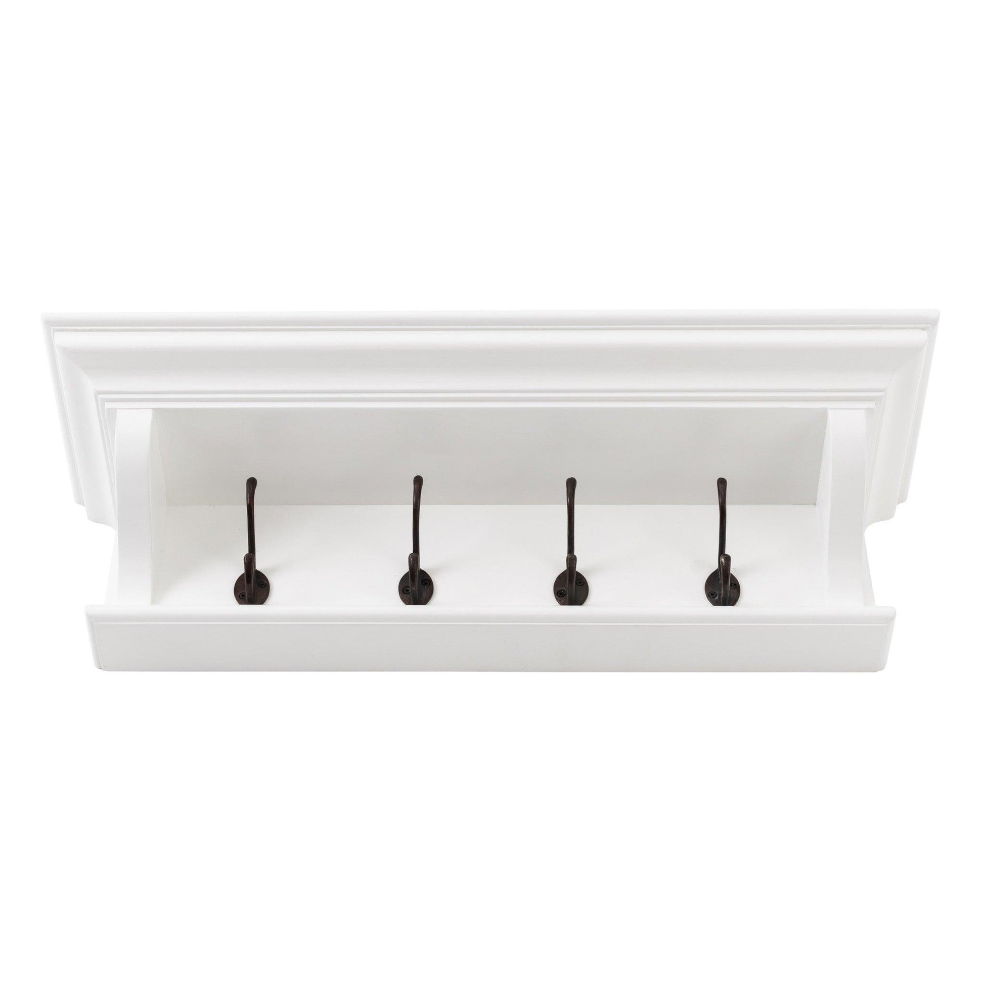 Classic White Wood Wide Four Hook Hanging Coat Rack - FurniFindUSA