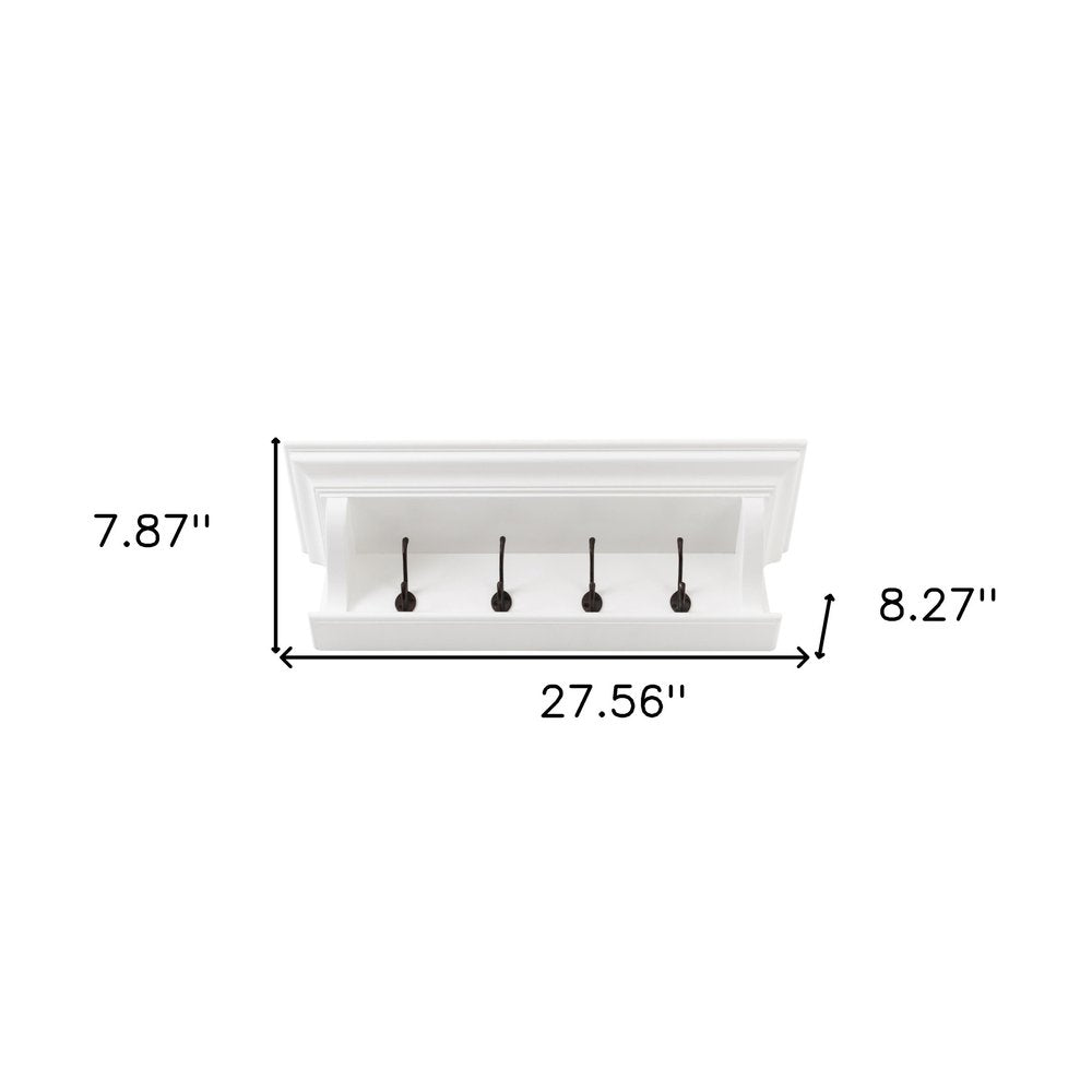 Classic White Wood Wide Four Hook Hanging Coat Rack HomeRoots