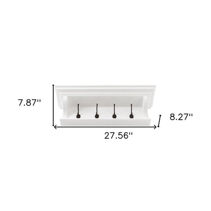 Classic White Wood Wide Four Hook Hanging Coat Rack HomeRoots