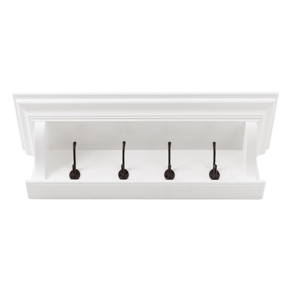 Classic White Wood Wide Four Hook Hanging Coat Rack HomeRoots