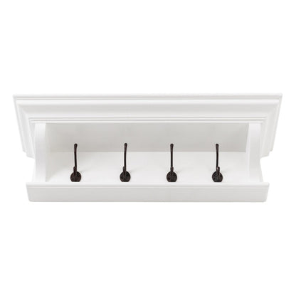 Classic White Wood Wide Four Hook Hanging Coat Rack HomeRoots