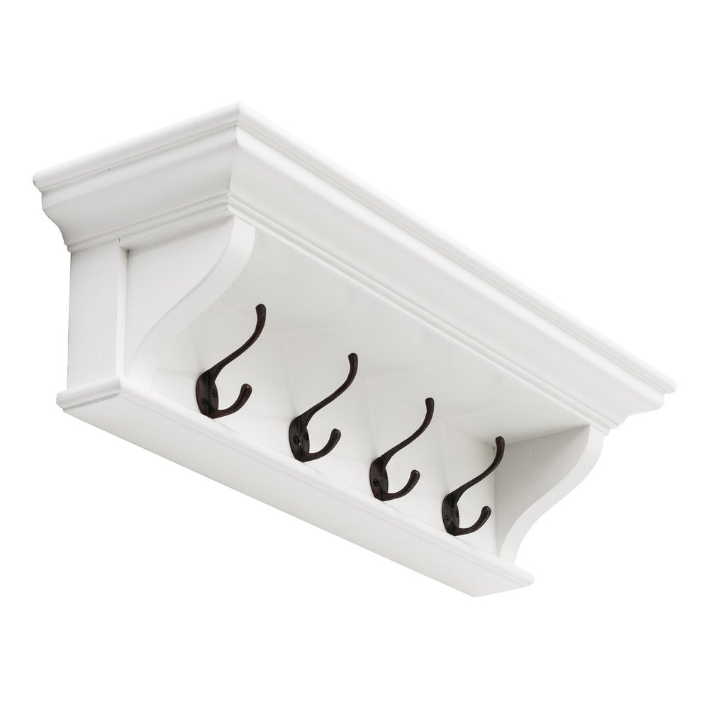 Classic White Wood Wide Four Hook Hanging Coat Rack HomeRoots