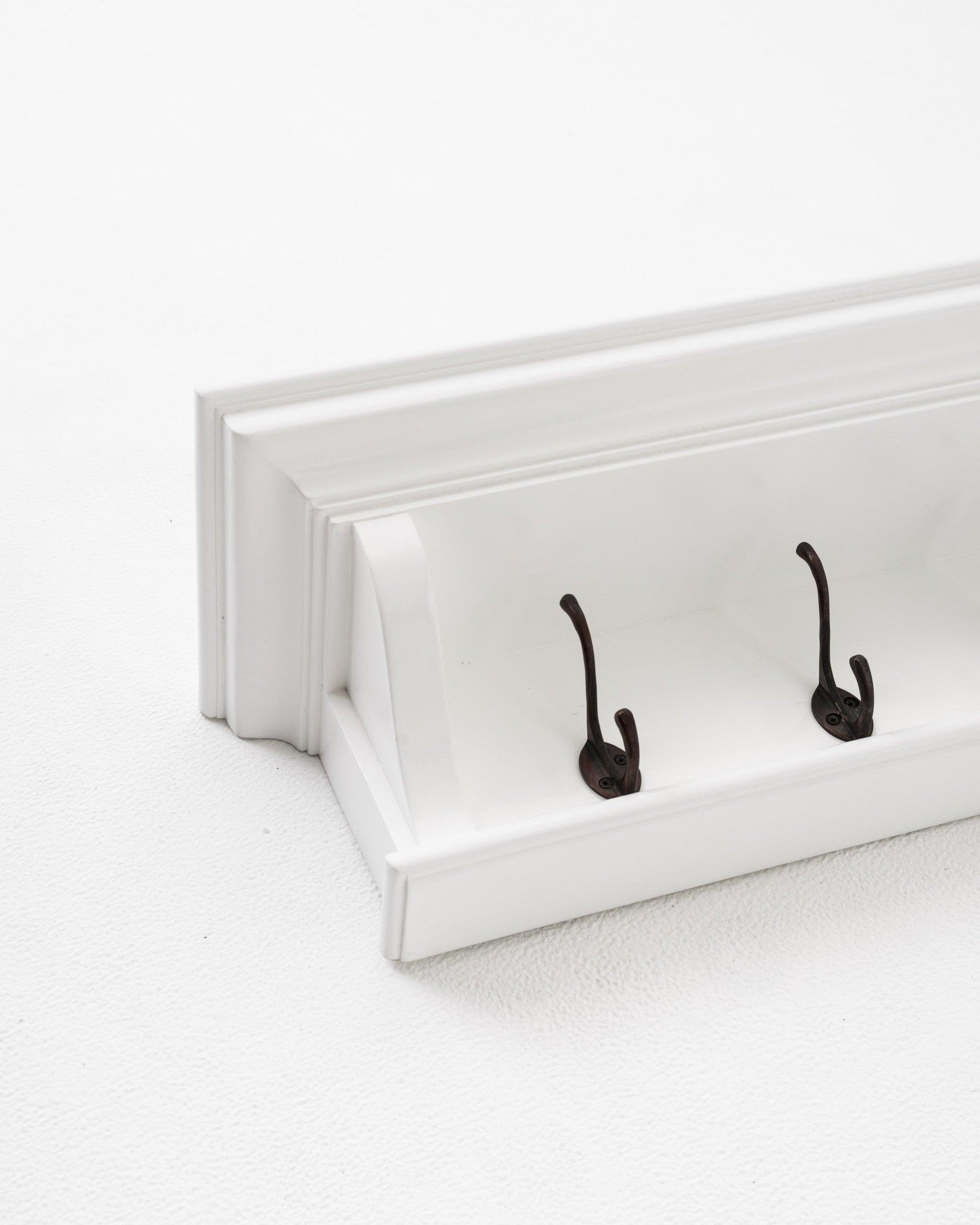 Classic White Wood Wide Four Hook Hanging Coat Rack - FurniFindUSA