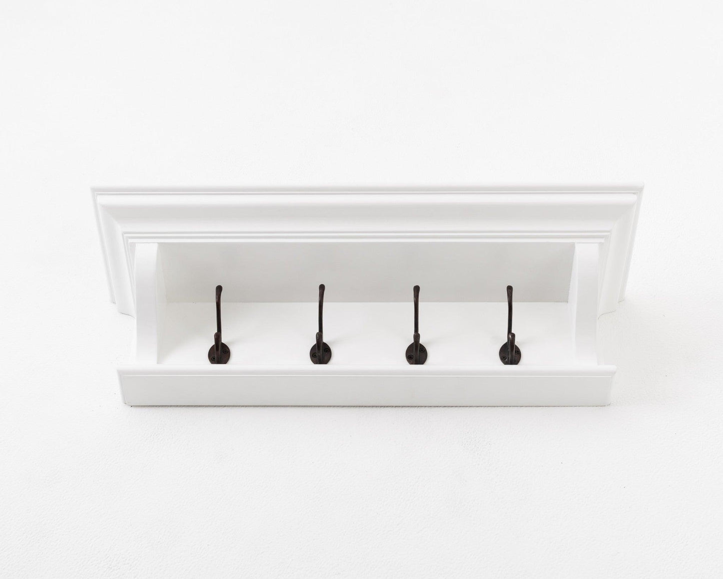 Classic White Wood Wide Four Hook Hanging Coat Rack - FurniFindUSA