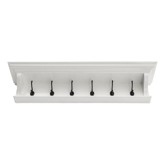 Classic White Wood Wide Six Hook Coat Rack