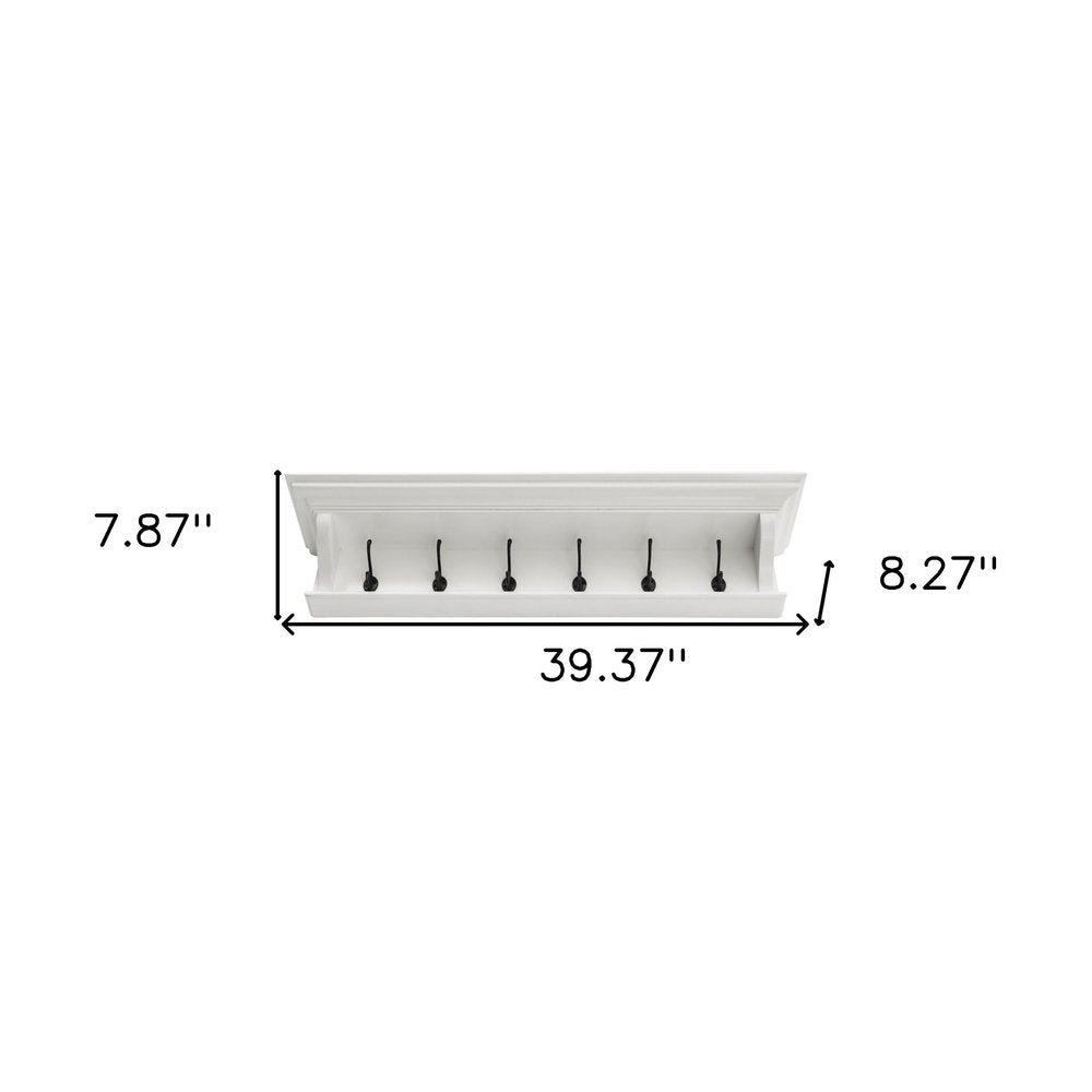 Classic White Wood Wide Six Hook Coat Rack HomeRoots