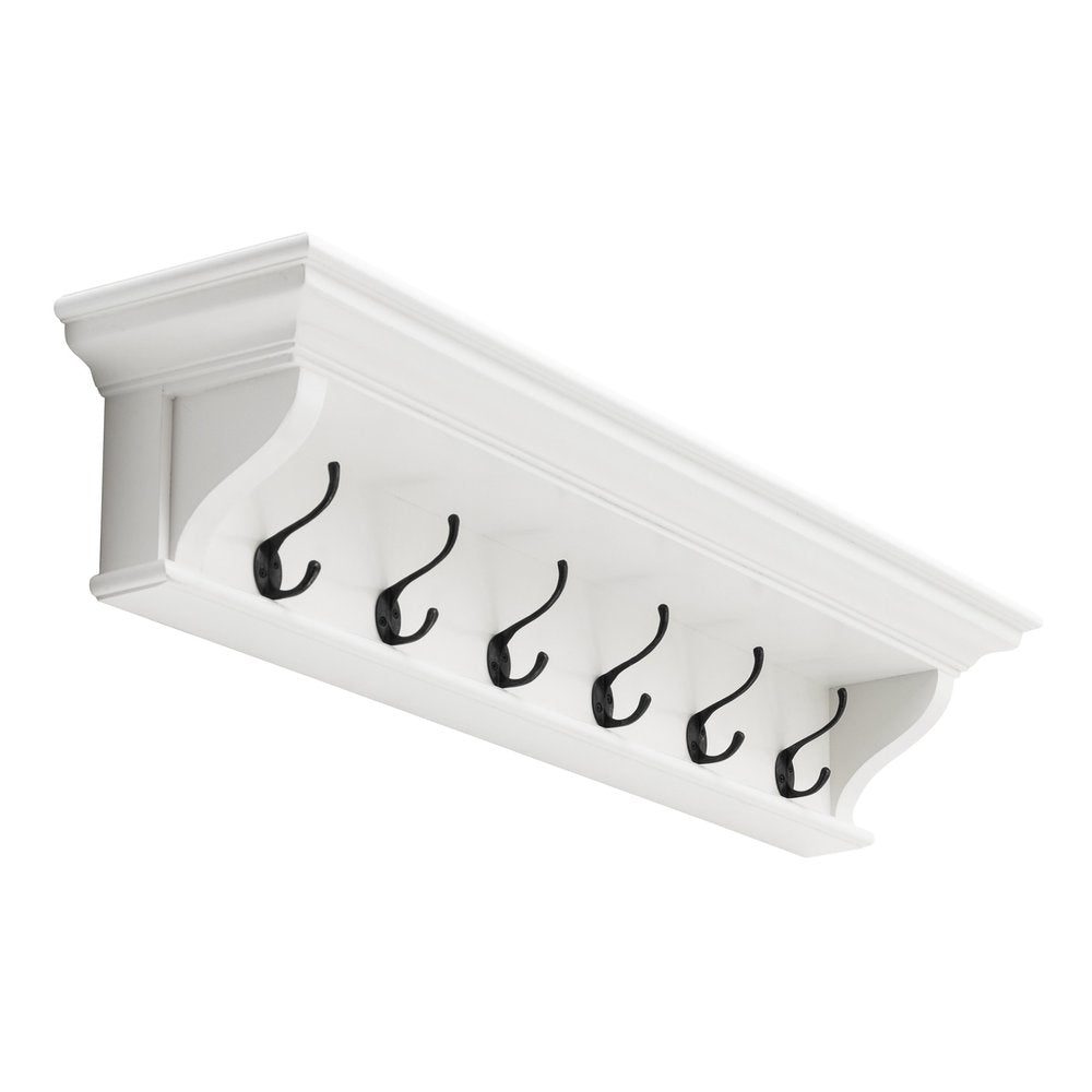 Classic White Wood Wide Six Hook Coat Rack HomeRoots
