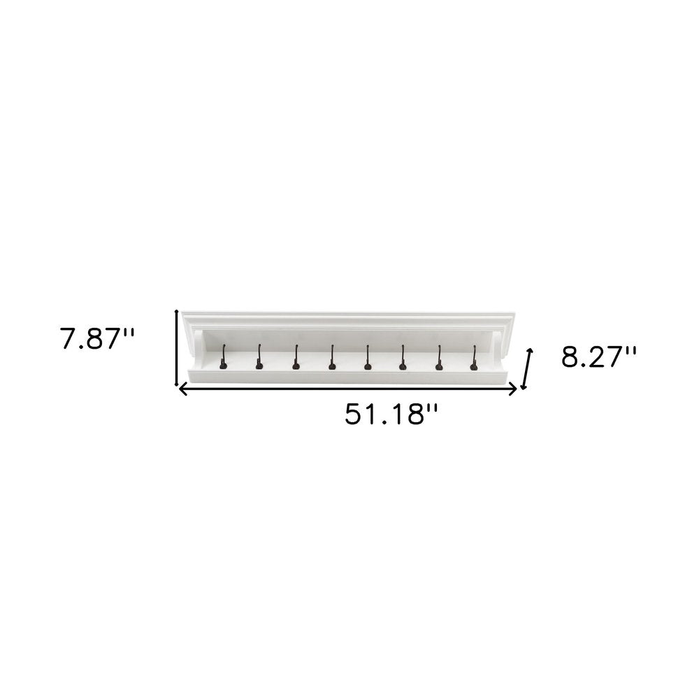 Classic White Wood Wide Eight Hook Coat Rack HomeRoots