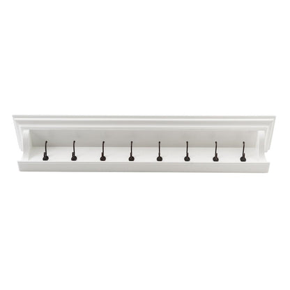 Classic White Wood Wide Eight Hook Coat Rack HomeRoots