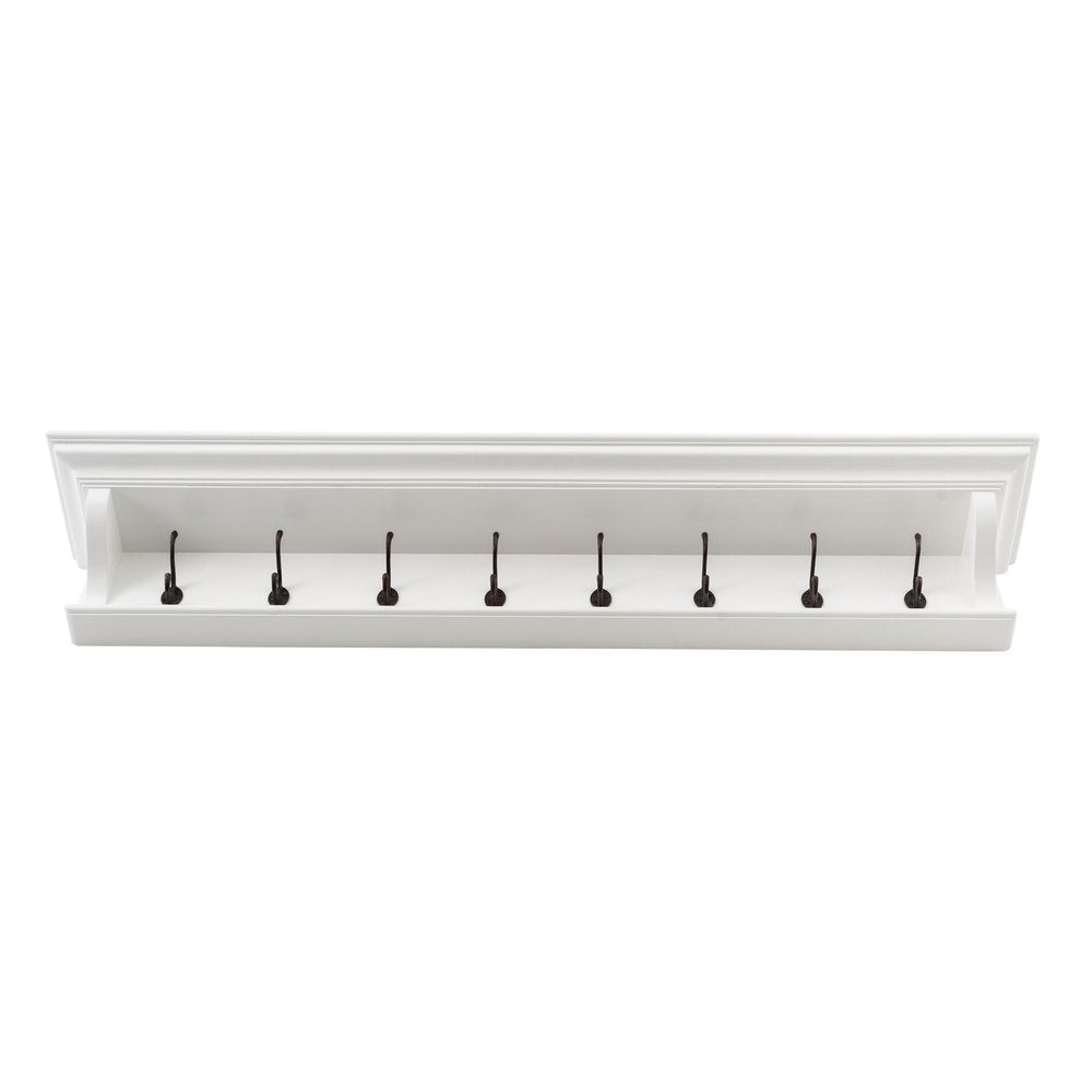 Classic White Wood Wide Eight Hook Coat Rack HomeRoots