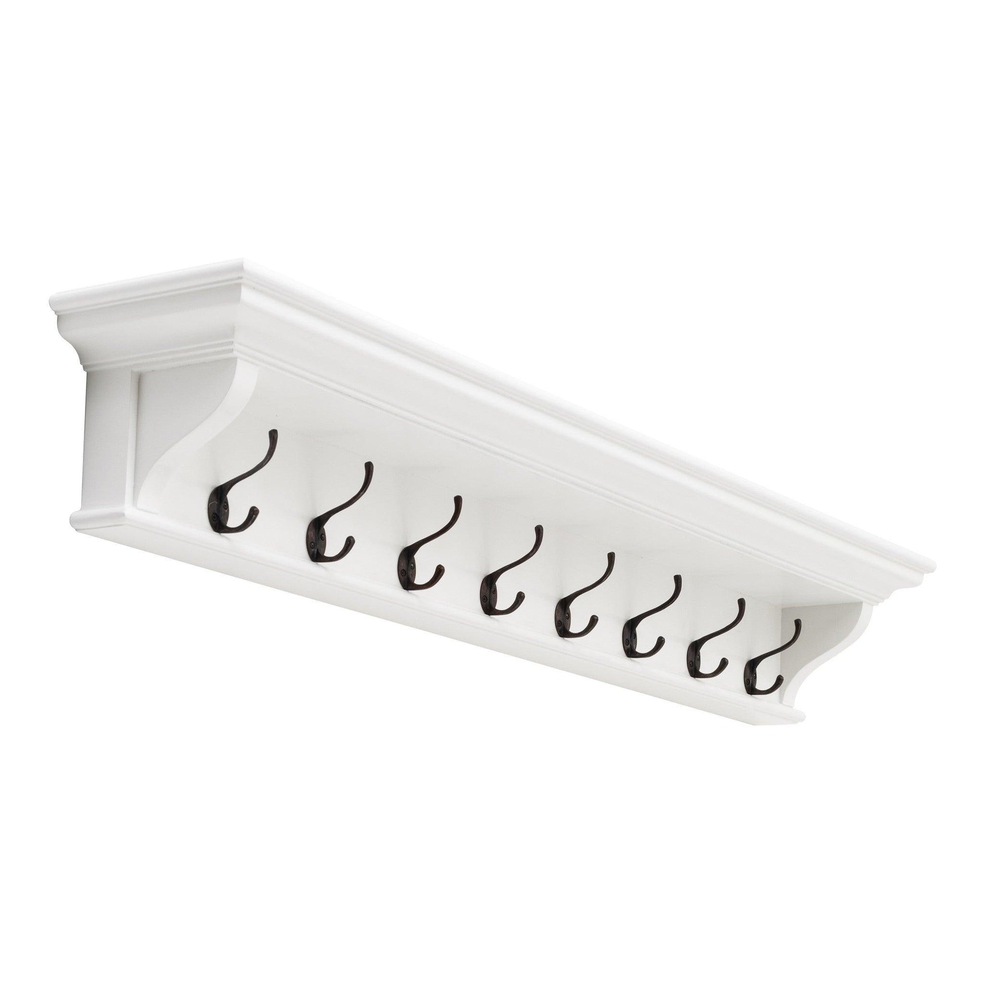 Classic White Wood Wide Eight Hook Coat Rack - FurniFindUSA