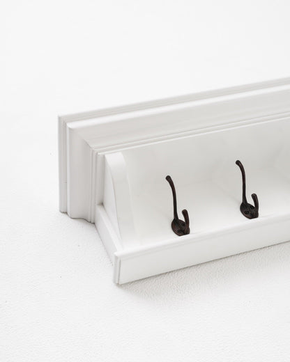 Classic White Wood Wide Eight Hook Coat Rack - FurniFindUSA