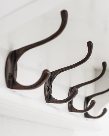 Classic White Wood Wide Eight Hook Coat Rack - FurniFindUSA