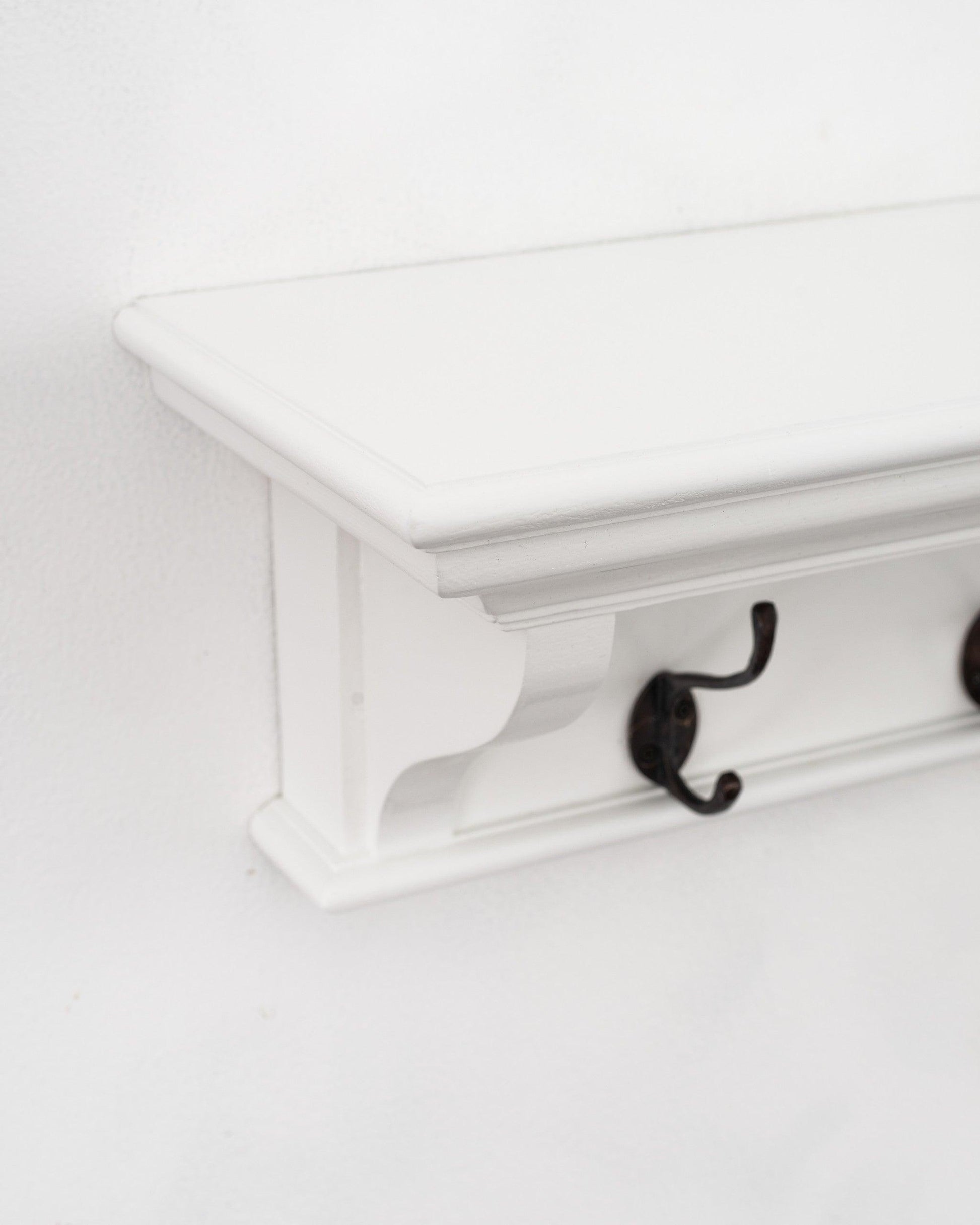 Classic White Wood Wide Eight Hook Coat Rack - FurniFindUSA